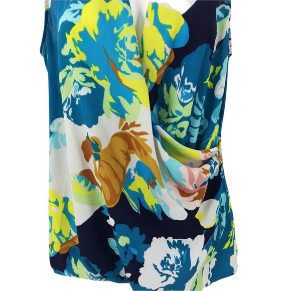 Cabi Spring Blossom Faux Wrap Blouse Size M Draped Sleeveless V-Neck Blue - Picture 5 of 12